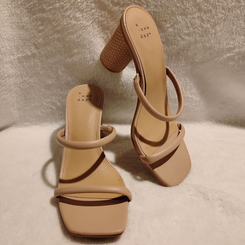 A New Day Beige Block Heel Sandals